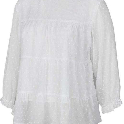 Elegant Jacquard Top with Balloon Sleeves - Versatile Women's Fashion Essential