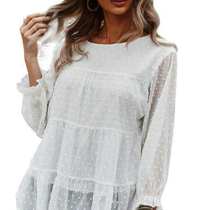 Elegant Jacquard Top with Balloon Sleeves - Versatile Women's Fashion Essential