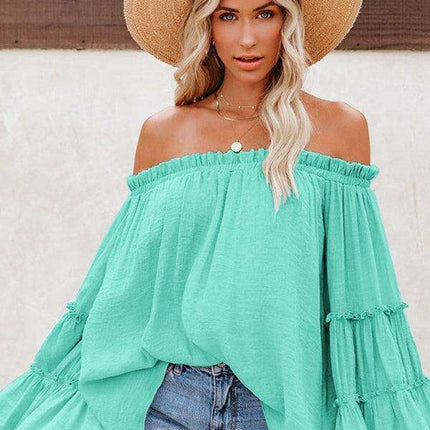 Stylish Asymmetrical Top with Trendy Flare Sleeves