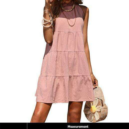 Elegant Sleeveless Halter Neck Dress in Soft Cotton-Linen Blend for Women