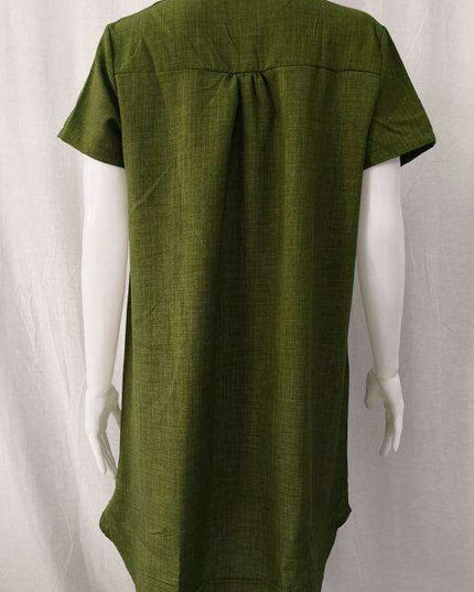 Chic Linen Summer Dress with Trendy Split Neck Design - Ideal for Warm Weather Outings