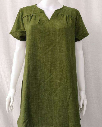 Chic Linen Summer Dress with Trendy Split Neck Design - Ideal for Warm Weather Outings