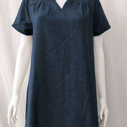 Chic Linen Summer Dress with Trendy Split Neck Design - Ideal for Warm Weather Outings