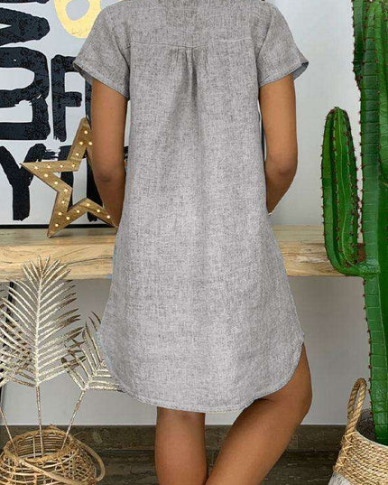 Chic Linen Summer Dress with Trendy Split Neck Design - Ideal for Warm Weather Outings
