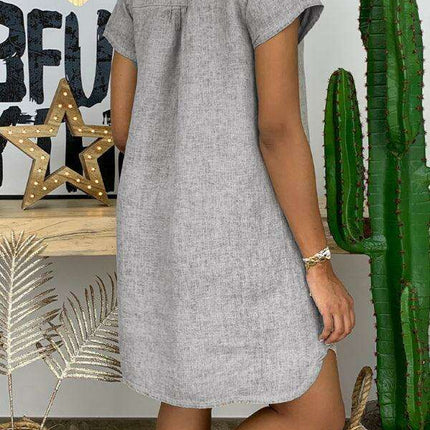 Chic Linen Summer Dress with Trendy Split Neck Design - Ideal for Warm Weather Outings
