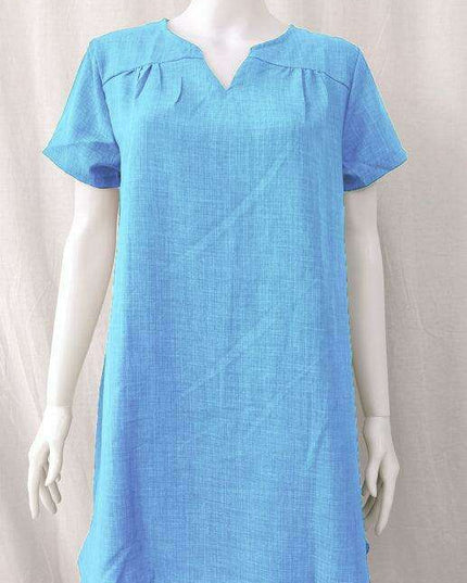 Chic Linen Summer Dress with Trendy Split Neck Design - Ideal for Warm Weather Outings