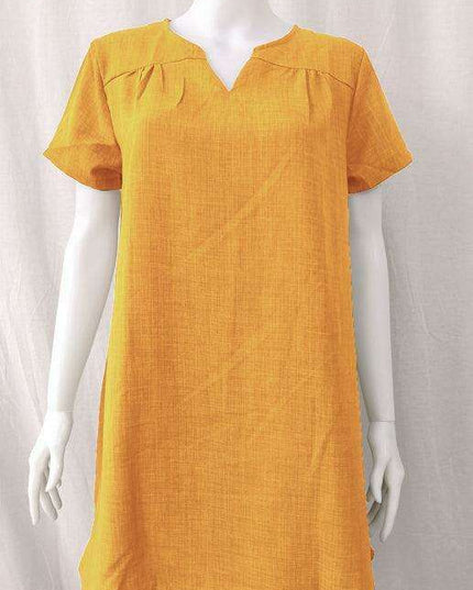 Chic Linen Summer Dress with Trendy Split Neck Design - Ideal for Warm Weather Outings
