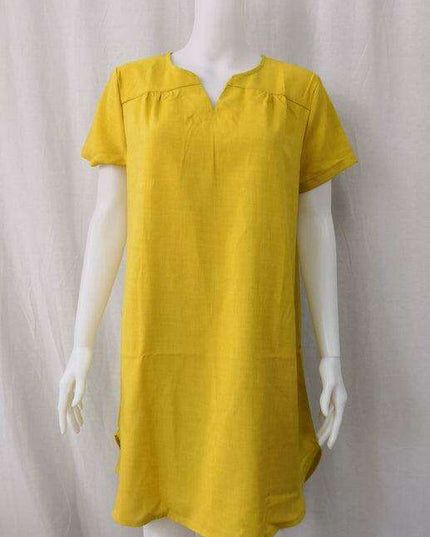 Chic Linen Summer Dress with Trendy Split Neck Design - Ideal for Warm Weather Outings