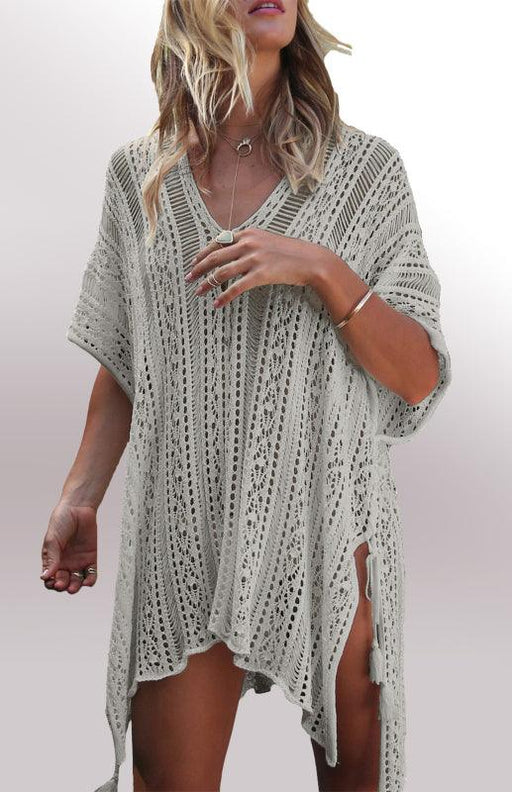 Boho Chic Crochet Knit Swimsuit Cover-Up with Lace-Up Details