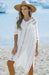 White Bohemian Style Knit Beach Cover Up Dress with Hollow-out Detail for Women
