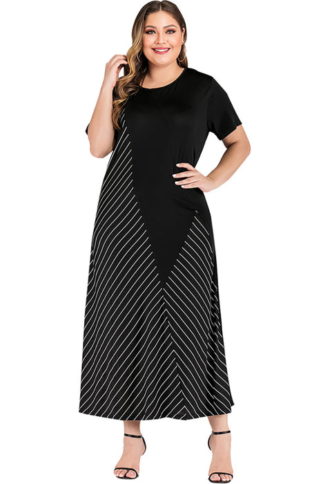 Casual Summer Dress: Striped Colorblock Style for Plus Size Women with Short Sleeves
