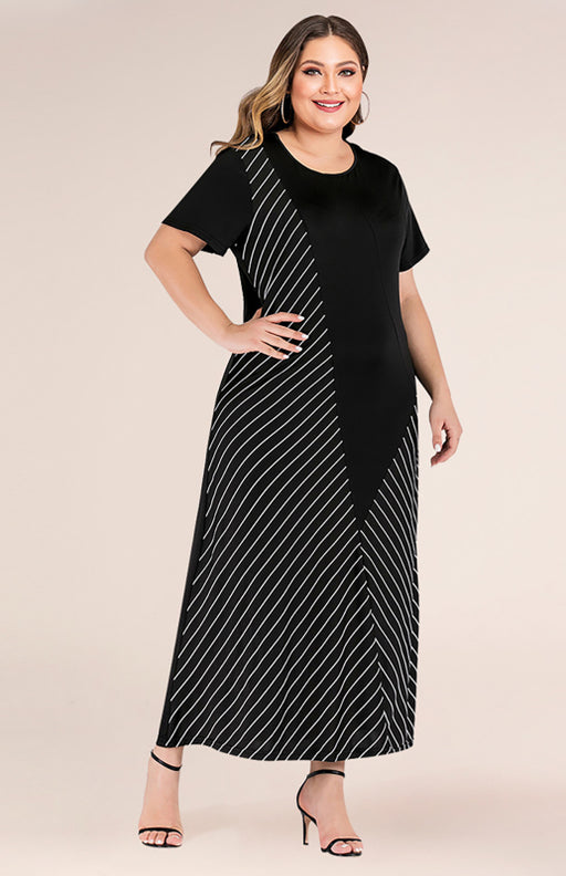 Striped Plus Size Colorblock Summer Dress with Short Sleeves for Casual Chic Comfort
