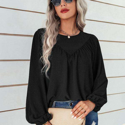 Cozy Solid Color Women's Polyester Pullover with Long Sleeves