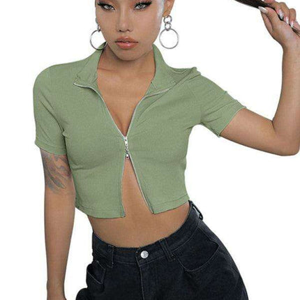 Elegant Zippered Lapel Blouse - Essential for Summer Style