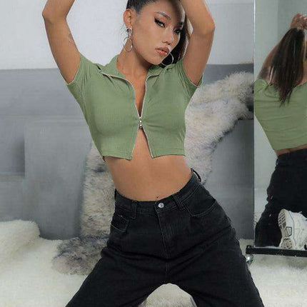 Elegant Zippered Lapel Blouse - Essential for Summer Style