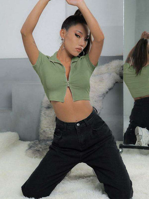 Elegant Zippered Lapel Blouse - Essential for Summer Style