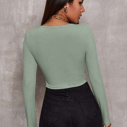 Chic Women's Zip-Up Long Sleeve Blouse with Rounded Neckline