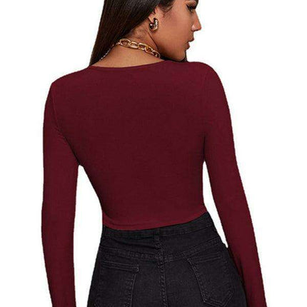 Chic Women's Zip-Up Long Sleeve Blouse with Rounded Neckline