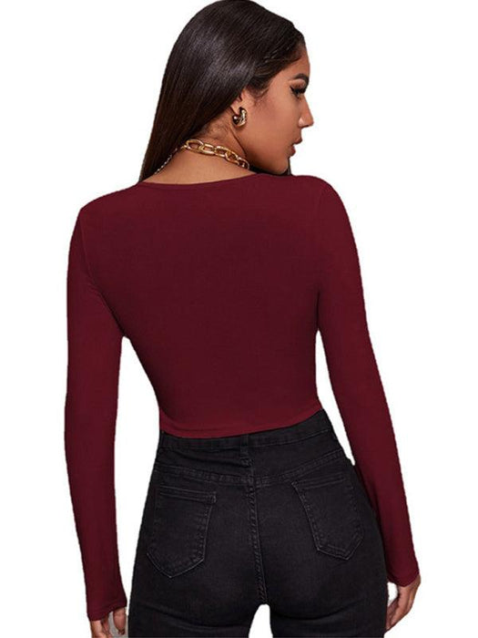 Zip-Front Long Sleeve Blouse for Women with Rounded Neckline