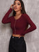 Elegant Zip-Up Long Sleeve Blouse with Round Neckline for Women