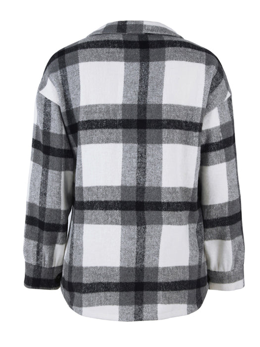 Plaid Patterned Women's Long Sleeve Jacket for Casual Outings