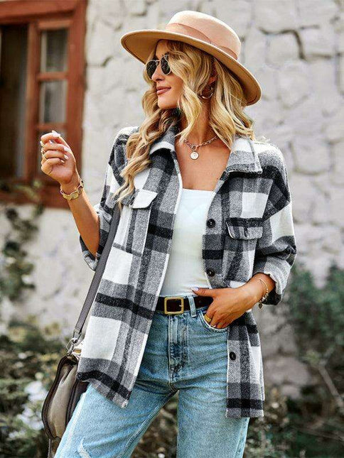 Tartan Print Lightweight Jacket for Women's Casual Chic