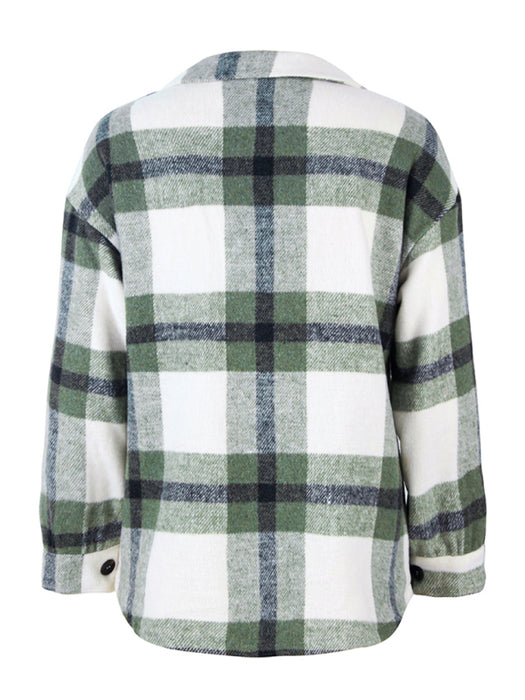 Ladies' Timeless Plaid Pattern Long Sleeve Jacket for Relaxed Outings