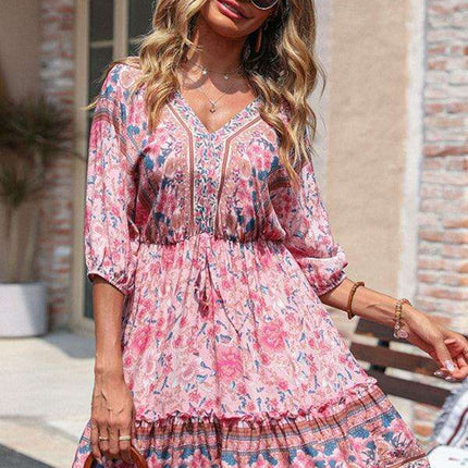 Vintage-Inspired Pink Long Sleeve Dress - Essential Fashion for Women