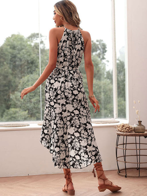 Halter Neck Printed White Dress with European and American Flair