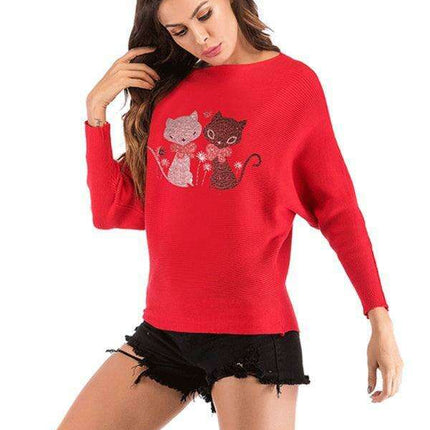 Festive Reindeer Batwing Sweater - Women's Winter Elegance