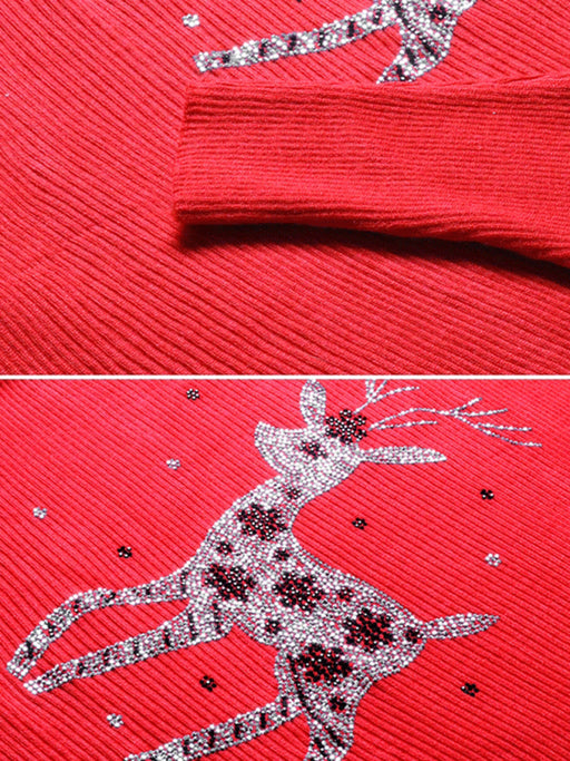 Festive Reindeer Print Batwing Sweater for Women with Long Sleeves