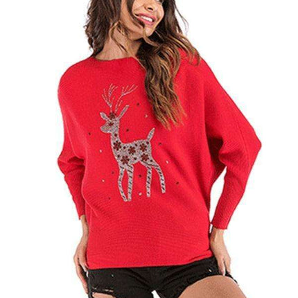 Festive Reindeer Batwing Sweater - Women's Winter Elegance