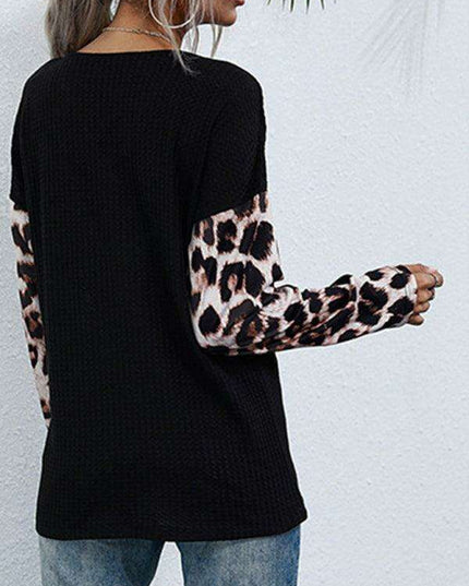 Leopard Print Cozy Black Knit Pullover Sweater for Women