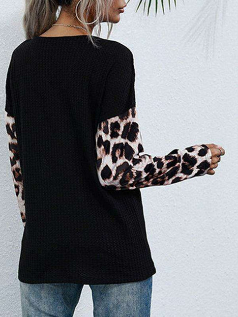 Leopard Print Cozy Black Knit Pullover Sweater for Women