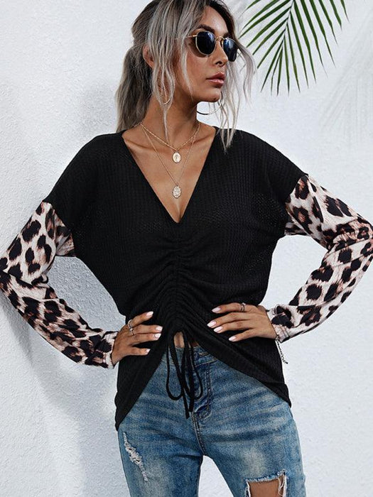 Leopard Print Black Knit Pullover - Cozy Chic Sweater for Women