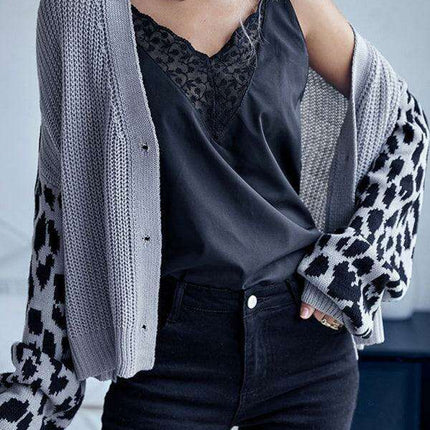 Trendy Leopard Knit Cardigan with Cozy Dropped Shoulders