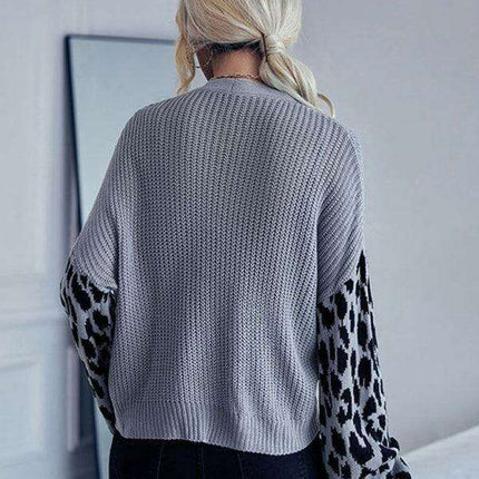 Trendy Leopard Knit Cardigan with Cozy Dropped Shoulders