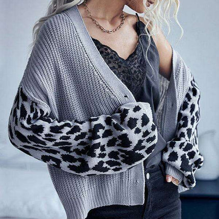 Trendy Leopard Knit Cardigan with Cozy Dropped Shoulders