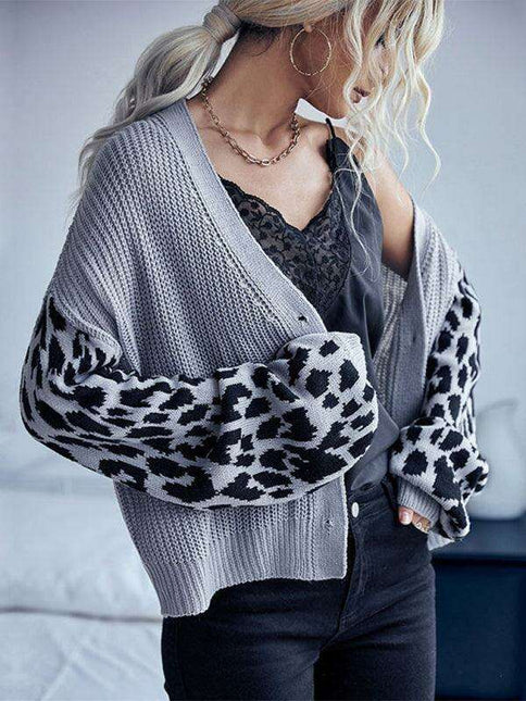 Trendy Leopard Knit Cardigan with Cozy Dropped Shoulders
