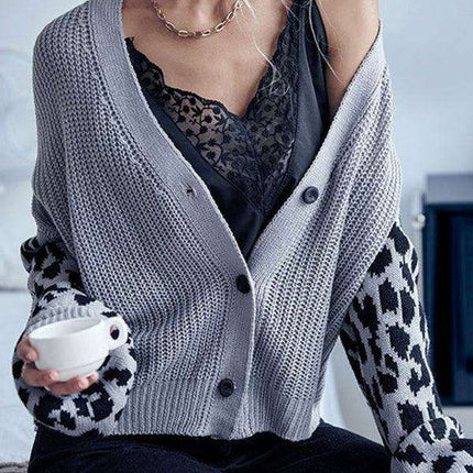 Trendy Leopard Knit Cardigan with Cozy Dropped Shoulders