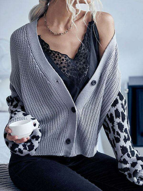 Trendy Leopard Knit Cardigan with Cozy Dropped Shoulders