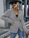 Plaid Patterned Women's Double-Breasted Blazer with Long Sleeves
