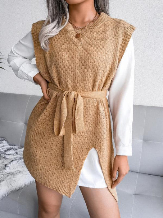 Chic Autumn-Winter Women's Knit Dress with Belted Vest