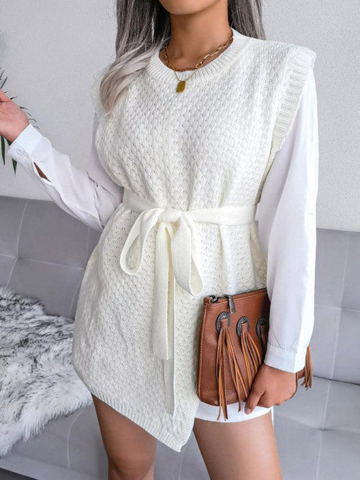 Chic Autumn-Winter Women's Knit Dress with Belted Vest