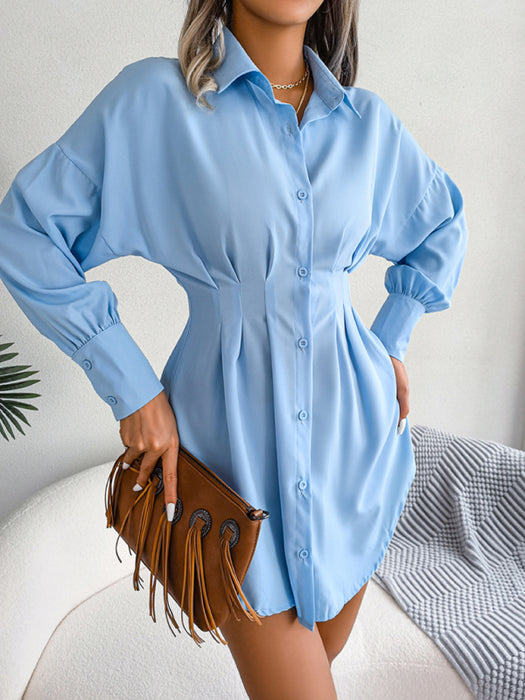 Stylish Women's Lantern Sleeve Dress Shirt Skirt Set with Asymmetric Waist