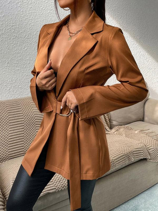 Fashionable Lapel Cardigan and Blazer Combo for Women - Autumn/Winter Closet Essential