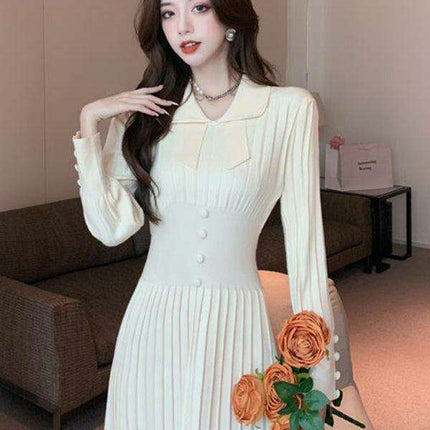 Elegant French-Inspired Women's Knitted Dress with Skirt by Jakoto