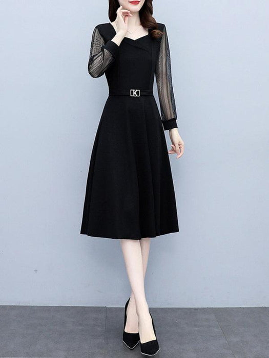 Elegant Lace Dress with Delicate Collar | Classic long sleeve dress for women with a slim fit