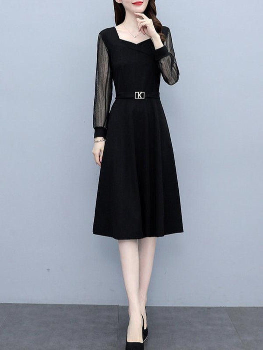 Elegant Lace Dress with Delicate Collar | Classic long sleeve dress for women with a slim fit