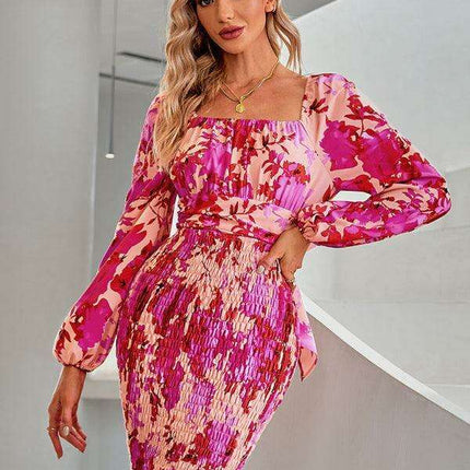 Elegant Printed Dress with Stylish Raglan Sleeves - Fashion Essential for Women